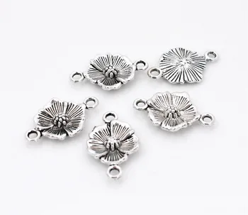 10pcs/veľa 24x15mm Starožitné Strieborné Pozlátené Kvet Konektor Prívesok Charms DIY Handmade Šperky, Doplnky