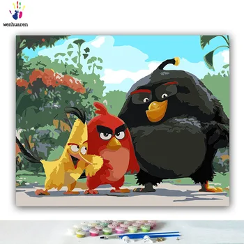 DIY farbív obrázky podľa čísla s farbami Angry bird cartoon ilustračný obrázok kreslenie, maľovanie podľa čísel Domov rámovanie