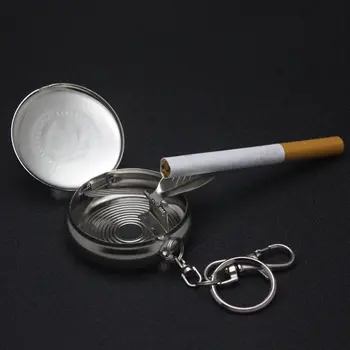 Okrúhle Vrecko Prenosné Cigaretu Popolník s Vekom Keychain Nehrdzavejúcej Ocele TD326