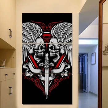Plátno Obrazy Pre Obývacej Izbe Alebo v Spálni Domova Rámec Wall Art 3 Kus Lebky Umelecké Tetovanie HD Plagát Typ Tlače