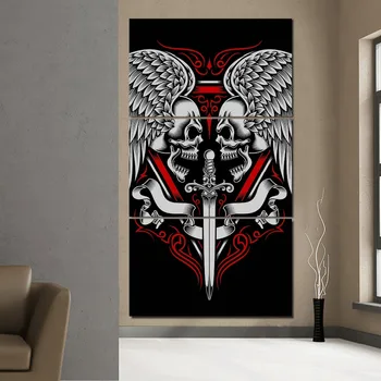 Plátno Obrazy Pre Obývacej Izbe Alebo v Spálni Domova Rámec Wall Art 3 Kus Lebky Umelecké Tetovanie HD Plagát Typ Tlače
