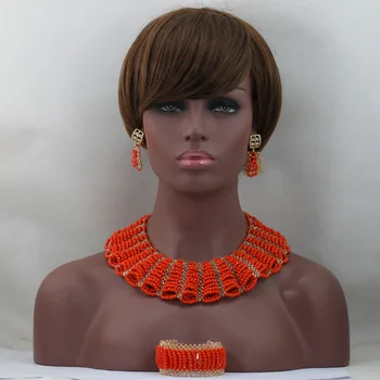 Štedré Orange Afriky Vyhlásenie Korálky Šperky Set Ženy Kostým Golier Náhrdelník Korálkové Šperky Set Doprava Zadarmo QW106