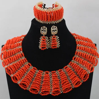 Štedré Orange Afriky Vyhlásenie Korálky Šperky Set Ženy Kostým Golier Náhrdelník Korálkové Šperky Set Doprava Zadarmo QW106
