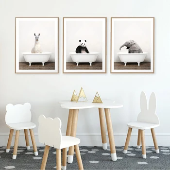 Dieťa Zvierat v Vaňou Plagát Alpaky Žirafa Plagáty a Vytlačí Panda Plátno na Maľovanie Škôlky Wall Art Nordic Obrázky Dieťa Izba