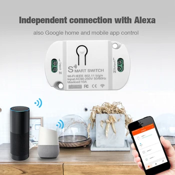 90-250V 10A Mini Smart Wifi Prepínač Podporuje Ovládanie 2 Spôsob DIY Ovládanie Inteligentných Domov Modul Pracuje s pre Alexa Domovská stránka Google App