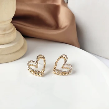S925 ihly Módne Šperky Srdca Náušnice Delikátny Dizajn Kovové Zliatiny, Zlatá Pokovovanie Vysokej Kvality Crystal Stud Náušnice Dary
