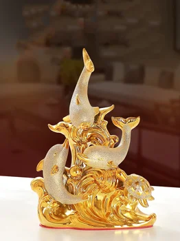 Moderný Luxusný Zlatý Delfín Keramické Dekorácie Domov Obývaciu Izbu Tabuľka Figúrky Remeslá A Obchod Okno Na Ploche Socha Príslušenstvo