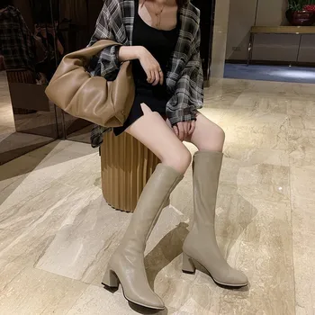 2021 fashion vysoké podpätky ženy kolená vysoké čižmy pu kožené kancelárske dámske šaty, topánky na jar jeseň topánky žena, veľká veľkosť 35-40 hot