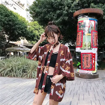 Japonské Tradičné Kimonos Ženy Yukata Župan Dlhý Kimono Tlač Haori Na Koni Kabát Bežné Streetwear G089