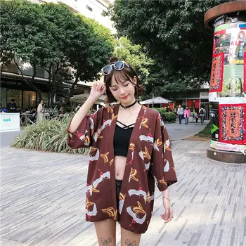 Japonské Tradičné Kimonos Ženy Yukata Župan Dlhý Kimono Tlač Haori Na Koni Kabát Bežné Streetwear G089