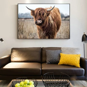 Modulárny Plátno HD Vytlačí Nordic Wall Art Highland Krava Realistický Zvieratá Plagáty, Obrazy Obývacia Izba Domova Obrázky Rám