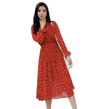 2019 Nové Ženy Šaty Tlač Voľné Tenké Skladaný Šaty Dlhé Kvetinový Nekonečné Šaty Módne Bežné Šaty S Čipkou