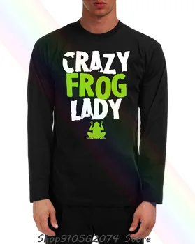 Crazy Frog Lady Popular Tagless Mužov Krk Dlhý Rukáv T-Shirt
