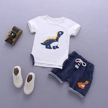 Detské Oblečenie Cartoon Dinosaura O-krku Voľný čas Bavlna Krátke Rukávy T-shirt + Šortky Dieťa Letné Oblečenie Deti Bebes Jogging Vyhovuje