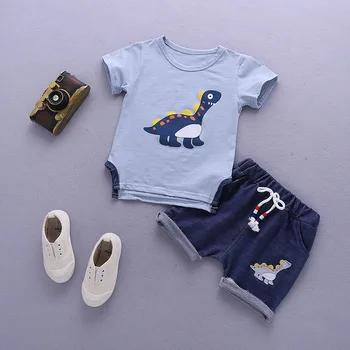 Detské Oblečenie Cartoon Dinosaura O-krku Voľný čas Bavlna Krátke Rukávy T-shirt + Šortky Dieťa Letné Oblečenie Deti Bebes Jogging Vyhovuje