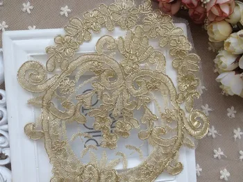 Zlato Nášivka Výšivky Golden Flower Čipky Nášivka Šiť Na Škvrny Svadbu alebo Oblečenie alebo DIY Príslušenstvo
