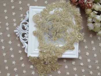Zlato Nášivka Výšivky Golden Flower Čipky Nášivka Šiť Na Škvrny Svadbu alebo Oblečenie alebo DIY Príslušenstvo