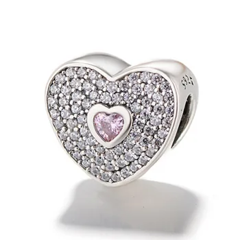 Autentické 925 Sterling Silve Láska srdce pripraviť plnú crystal Kúzlo Korálky Hodí PAN Náramky DIY Šperky robiť
