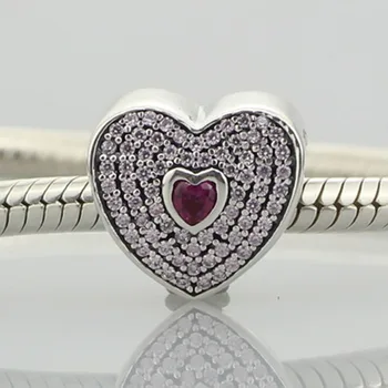 Autentické 925 Sterling Silve Láska srdce pripraviť plnú crystal Kúzlo Korálky Hodí PAN Náramky DIY Šperky robiť