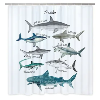 BBSET Kúpeľni Sprchový Záves Morského Života Shark Vzor Záclony Vaňa Polyester Záclony Nepremokavé Sprchový Záves pre Kúpeľňa