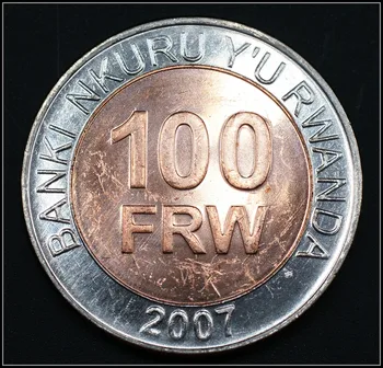Rwanda 100 Frankov 2007 Edition, Dva-farba Vložkou Km32 Mince Afrike Nový, Originálny Mince Unc Zberateľskú Reálne Vzácne Pamätné