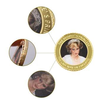 Posledná Ruža z Diana 20. Výročie 24k Zlata Mince Pamätné Royal V Pamäti Suvenír Mince Dovolenku Dary