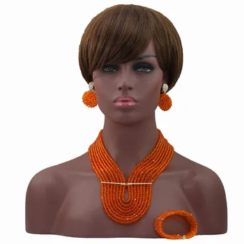 Royal Orange Afriky Korálky Šperky Set 8 Vrstiev Kostým Afriky Crystal Svadobný Náhrdelník Náramok Náušnice Šperky Set ALJ832