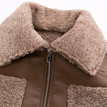 Unua amo Zimná Bunda Ženy Krátke Hrubé Teplé Imitácia Cashmere Kabát 2020 Streetwear Módy Faux Kožené Biker Jacket