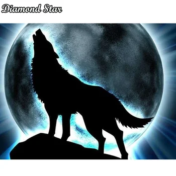5D DIY Diamond Maľovanie Cross Stitch Black moon vlk Diamond Výšivky plné Námestie Vŕtačky Diamantové Mozaiky Domova Dieťa Darček
