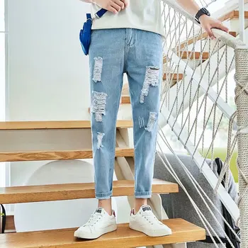 V lete roku 2020 nové žobrák osobnosti roztrhlo otvor denim džínsy mužov kovboj kórejský Štíhle nohy bežné členok dĺžka dospievajúcich mužov nohavice