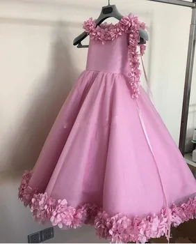 Pozlátko Kvetina Dievča Šaty s 3D Kvetinovým Appliques Členok Dĺžka Formálne Nosí Zákazku Vestidos De Fiesta Nových Prírastkov Longo
