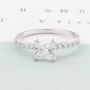 14k Bieleho Zlata Námestie Cut-Diamond Ring Pre Ženy Princezná Klasické Štyri-Pazúr AAA Zirkón Diamant, Drahokam, Krúžky, Jemné Šperky, Darčeky