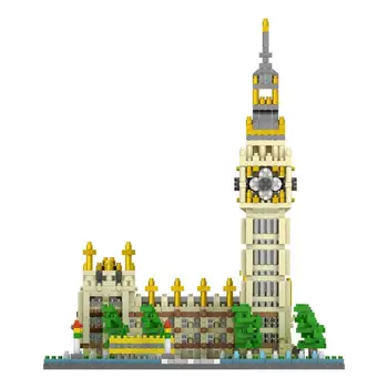 Horúce Lepining mesto tvorcov architektúry Anglicko, UK, Londýnsky big ben Elizabeth Tower mini micro diamond blokov model tehly hračky