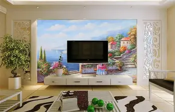 3D izby nástennú maľbu, tapety Stredomoria olejomaľba foto vlastné non-tkané Nálepky gauč, TV joj, maľby, tapety na stenu