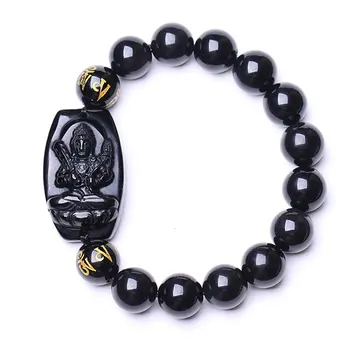 LETSFUN Jemné Šperky Čisto Prírodné Obsidian Akasagarbha Kwan-yin Bódhisattva Budha Náramok Náramok Doprava Zadarmo