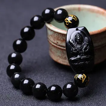 LETSFUN Jemné Šperky Čisto Prírodné Obsidian Akasagarbha Kwan-yin Bódhisattva Budha Náramok Náramok Doprava Zadarmo