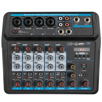 M-6 Prenosný Mini Mixér o DJ Konzola s Zvukovú Kartu, USB, 48V Phantom Power pre PC Nahrávanie Spevu Webcast Strany(US Konektor)