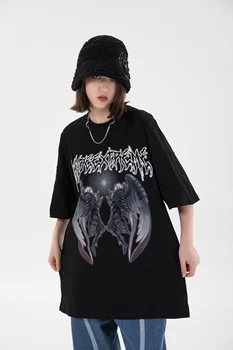2021 Nové Dark Angel Tlač Voľné O-Krku Hore T-shirt pánske a dámske Tričká Harajuku Tričko Streetwear Nadrozmerné Tričko