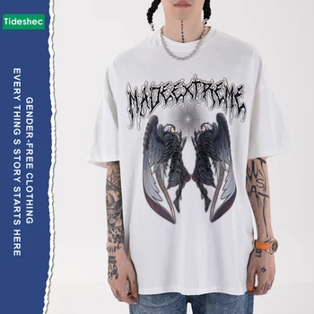 2021 Nové Dark Angel Tlač Voľné O-Krku Hore T-shirt pánske a dámske Tričká Harajuku Tričko Streetwear Nadrozmerné Tričko