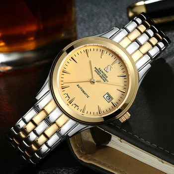 Luxusné SANGDO sledovať mužov zlato z Nerezovej ocele, Automatické mechanické zlato nepremokavé kalendár náramkové hodinky relogio mužský