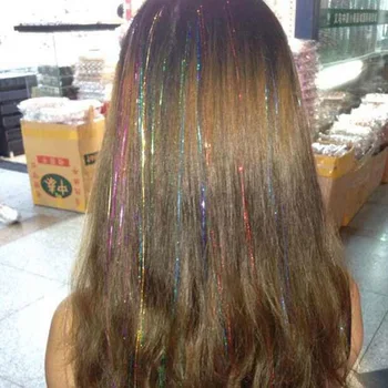 Pozlátko Iskru 100 Prameňov Vlasov Zdôrazňuje Strany Rozšírenia Holografické Lesk Farebné laserové hodvábne hladký farebné lesklé, hodvábne