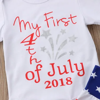 Moja Prvá 4. júla 2018 Baby Girl 4Pcs Oblečenie Romper + Prekladané Krátke Nohavice, Oblečenie Set