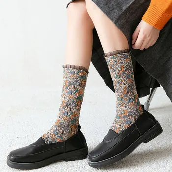 Vintage bavlna Tlač ponožky jeseň zima ženy ponožky farebné špeciálne pohodlné bežné harajuku Ponožky Žena