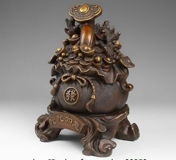 Čína Umenie Bronz, Meď, Fengshui Ruyi Yuanbao Bohatstvo Peniaze Poklad povodí Socha