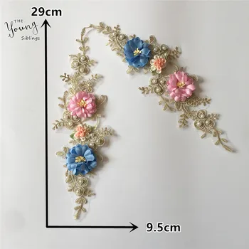 Vysoko kvalitné 3D kvet Čipky golier Výšivky ABS pearl Šitie Výstrihu DIY Čipky Textílie Nášivka Šaty Príslušenstvo YL1805