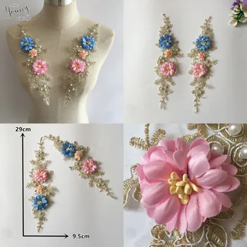 Vysoko kvalitné 3D kvet Čipky golier Výšivky ABS pearl Šitie Výstrihu DIY Čipky Textílie Nášivka Šaty Príslušenstvo YL1805