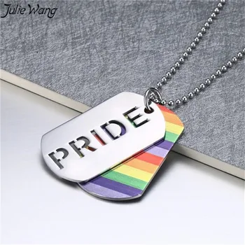 Julie Wang 1PC farebnú Dúhu Symbol LGBT Pride Prívesok Náhrdelník z Nehrdzavejúcej Ocele High-End Homosexuálov a Lesbičiek Darček Vyhlásenie Šperky