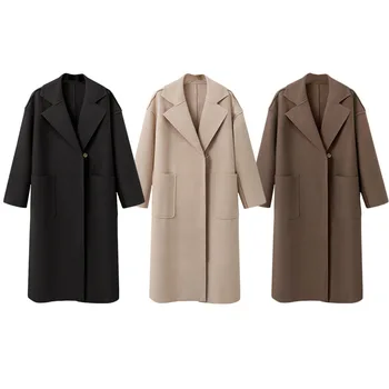 Kórejský Zimné Dlhý Kabát Ženy Plus Veľkosť S-XL Vrecku Pevné Denne Teplé Oblečenie Ručné Slim Fit Kabát Teplé Outwear Ležérny Top