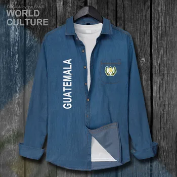 Republic of Guatemala Guatemalan GTM GT Mužov Vlajky, Oblečenie na Jeseň Dlhý Rukáv Kovboj Kabát Turn-dole Módne Golier Džínsy, Tričko 20