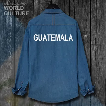 Republic of Guatemala Guatemalan GTM GT Mužov Vlajky, Oblečenie na Jeseň Dlhý Rukáv Kovboj Kabát Turn-dole Módne Golier Džínsy, Tričko 20